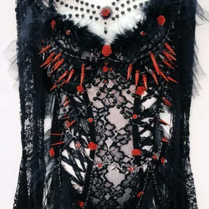 Long sleeve lace rivet beaded 2 piece top  | Festival Outfits Women