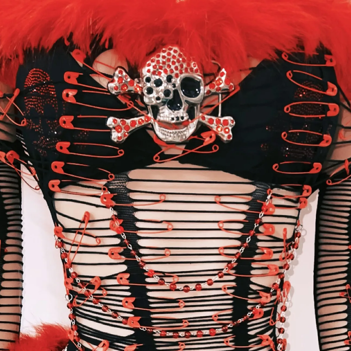 Fluffy skull applique long sleeve hollow out cut out mini dress  | Festival Outfits Women