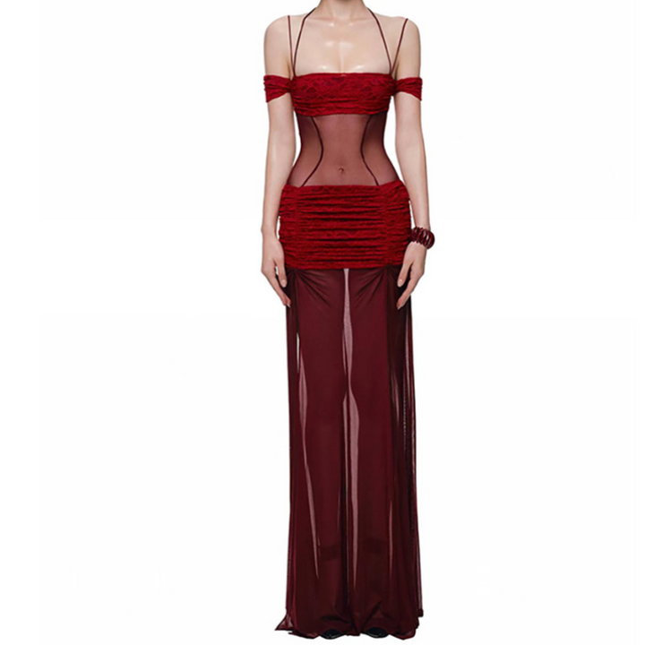 Ruched square neck slit halter cami maxi dress  | Festival Outfits Women