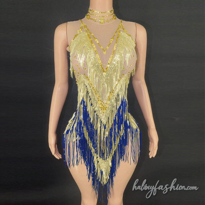 Tassels beaded high neck sleeveless romper