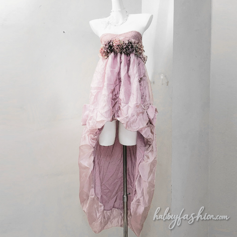 Ruched flower applique ruffle tube midi dress - Halibuy - 2
