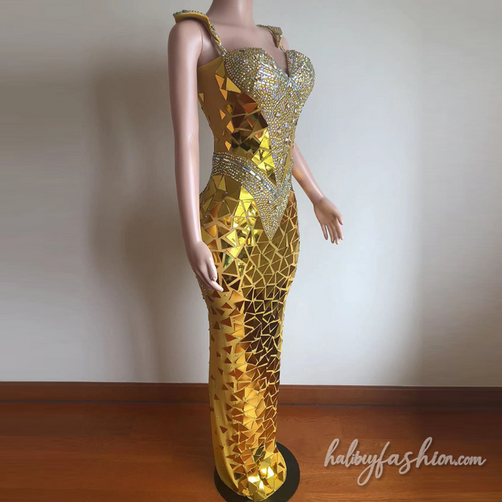 Glitter beaded v neck zip-up cami maxi dress - Halibuy - 6