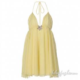 Halter self tie v neck ruched chiffon mini dress