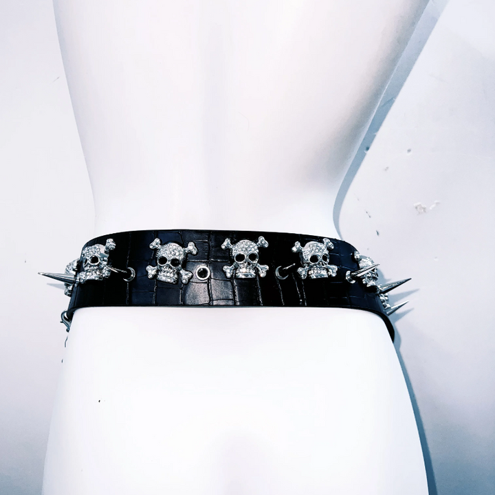 Skull applique metal chain belt  | Festival Outfits Women