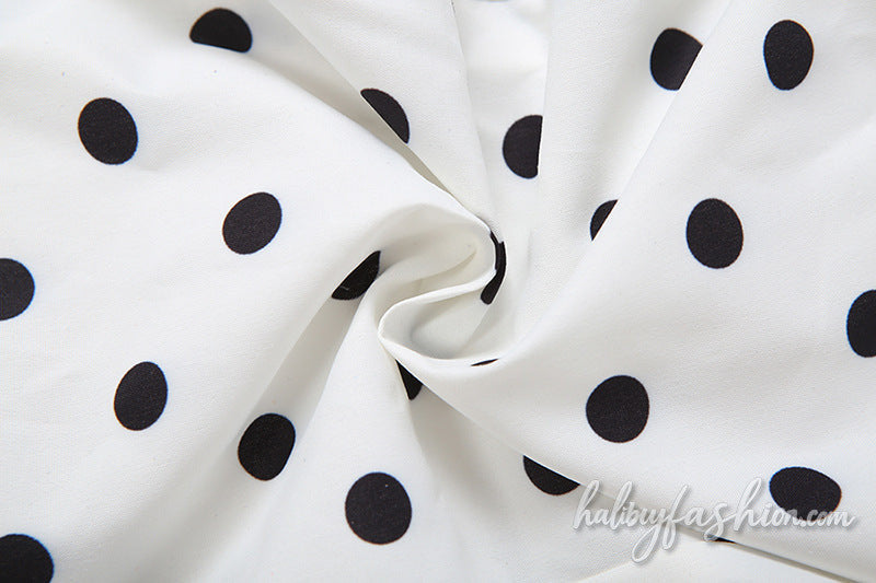 Polka dot halter irregular zip-up ruched mini dress