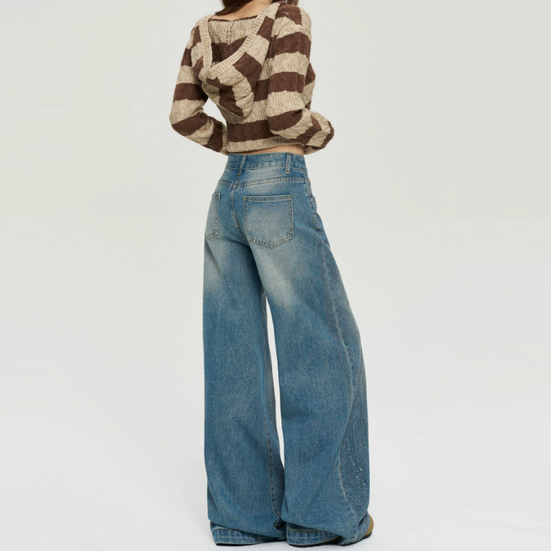 Beaded button pocket low rise straight leg | Baggy Low Rise Jeans