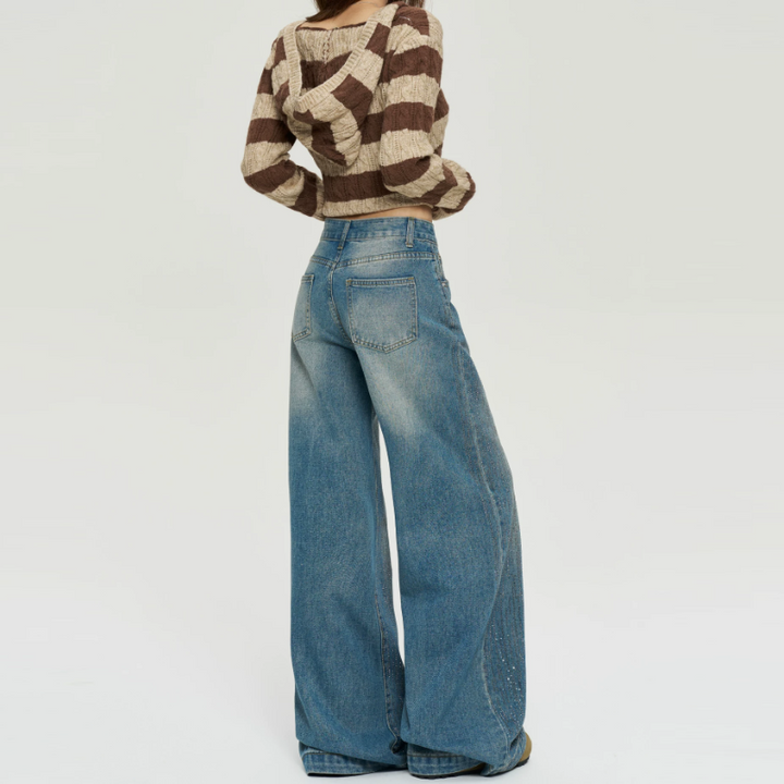 Beaded button pocket low rise straight leg | Baggy Low Rise Jeans