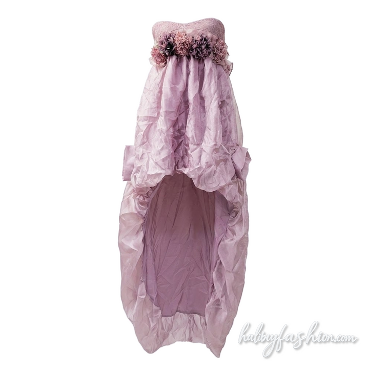 Ruched flower applique ruffle tube midi dress - Halibuy