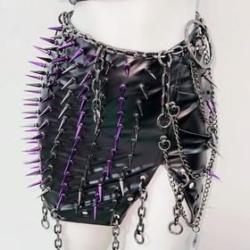Metal chain o ring rivet applique slit v neck top  | Festival Outfits Women