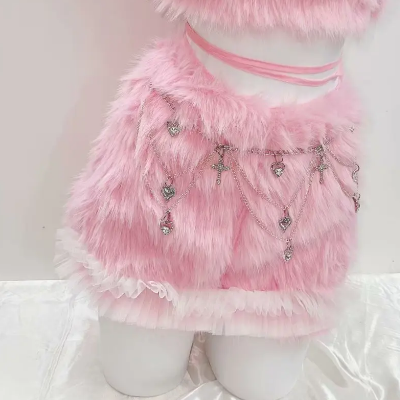 Bowknot fluffy ruffle cami mini skirt set  | Festival Outfits Women