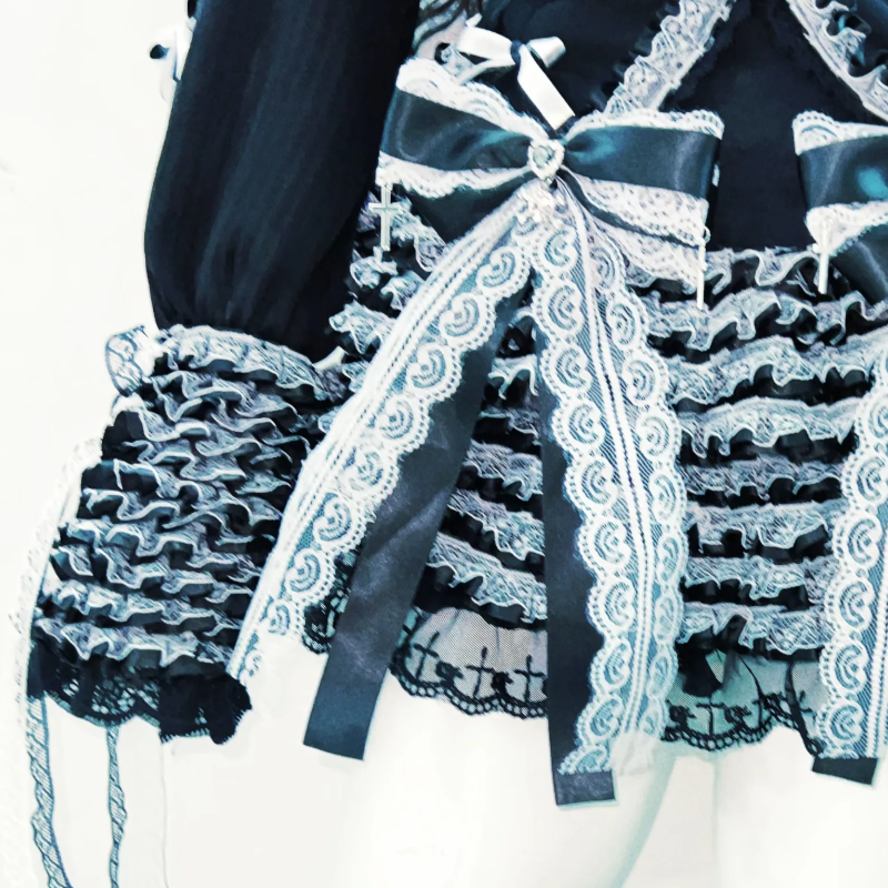 Bowknot long sleeve lace hem mini skirt set  | Festival Outfits Women