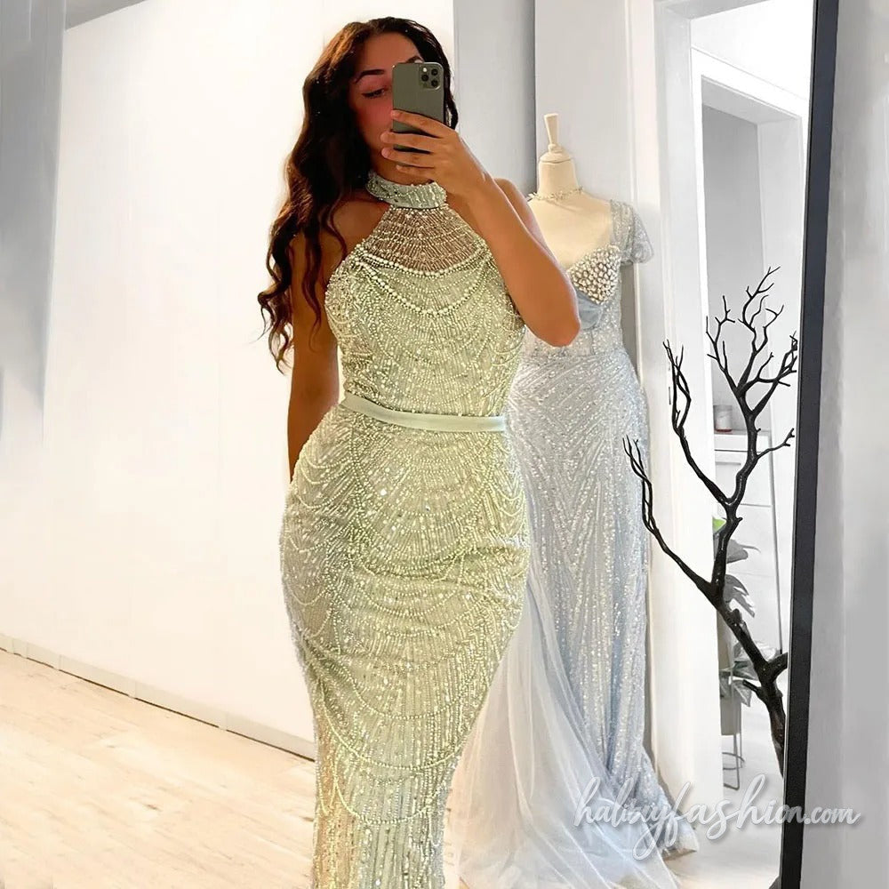 Halter beaded crewneck backless maxi dress - Halibuy - 4
