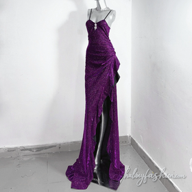 Irregular slit ruched v neck cami maxi dress