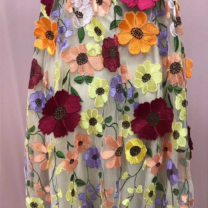 Flower embroidery zip-up self tie cami maxi dress  | Festival Outfits Women
