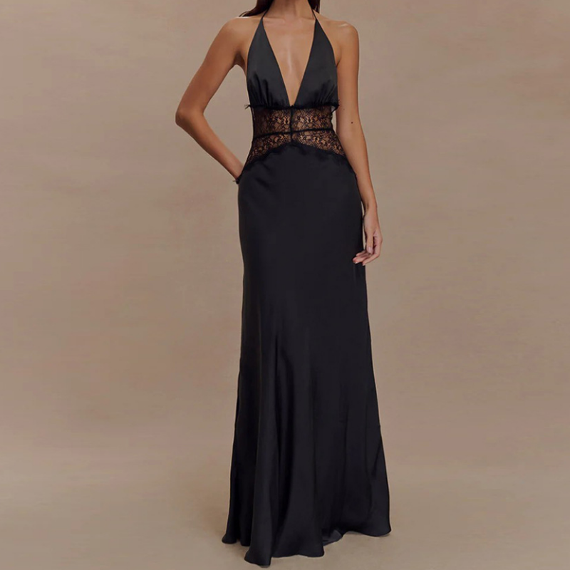 Halter lace patchwork backless maxi dress  | Festival Outfits Women