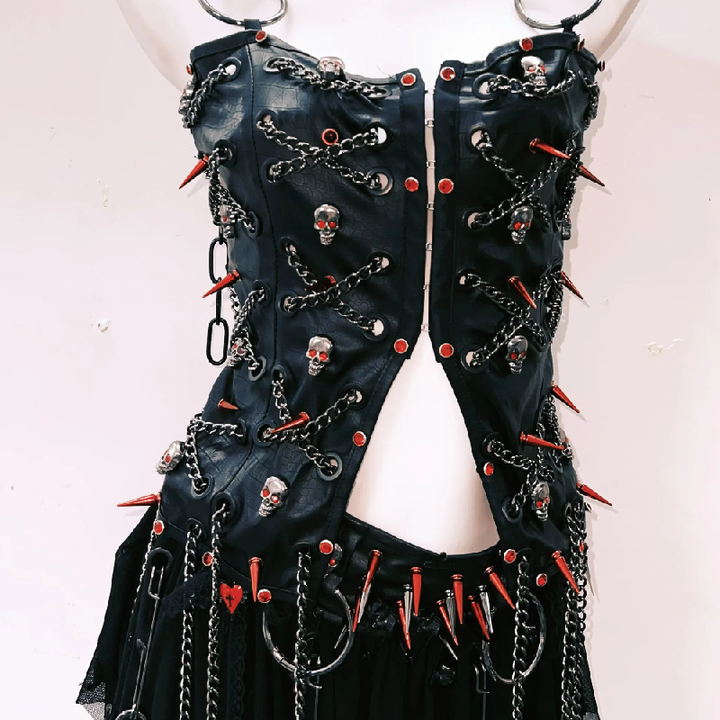 O ring rivet metal chain skull applique cami top  | Festival Outfits Women