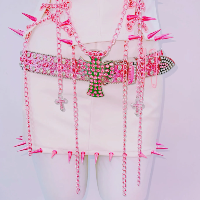 Metal chain beaded hollow out rivet applique tube top | Pastel goth  | Festival Outfits Women
