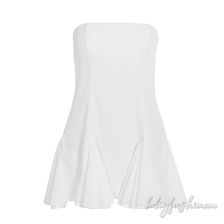 Ruched zip-up backless solid tube mini dress