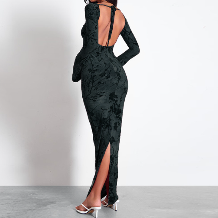 Long sleeve backless self tie slit maxi dress  | Festival Outfits Women