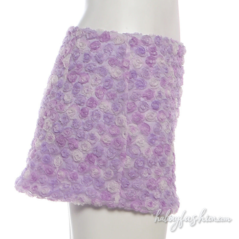 Mesh flower applique contrast mini skirt