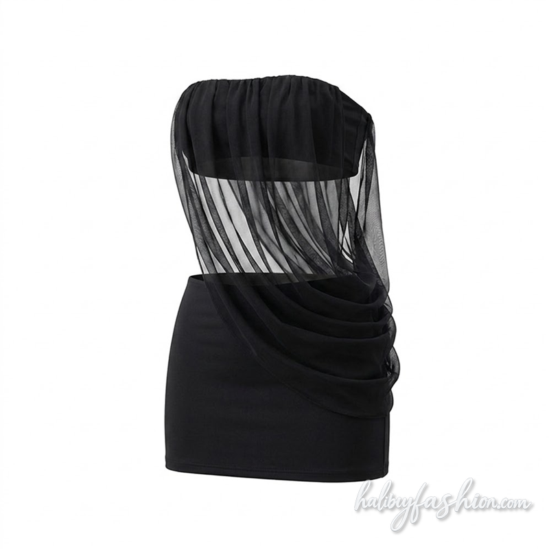 Irregular ruched chiffon tube solid mini skirt set