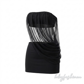 Irregular ruched chiffon tube solid mini skirt set