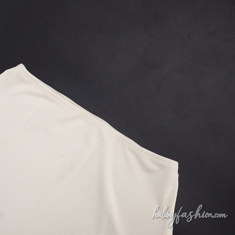 Irregular ruched chiffon tube solid mini skirt set