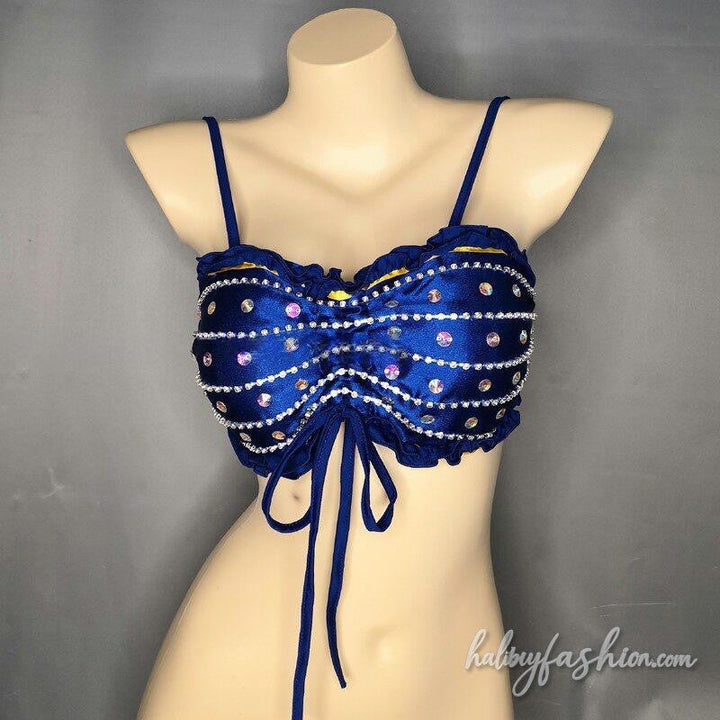 Beaded drawstring ruffle cami top
