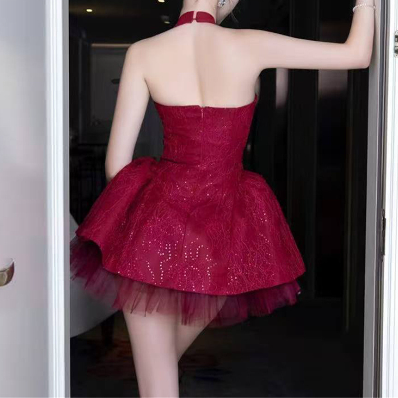 Halter square neck mesh zip-up glitter mini dress  | Festival Outfits Women