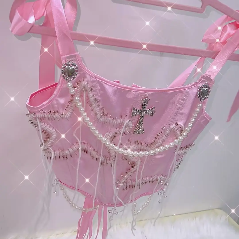 Beaded corset self tie star pattern cami top  | Festival Outfits Women