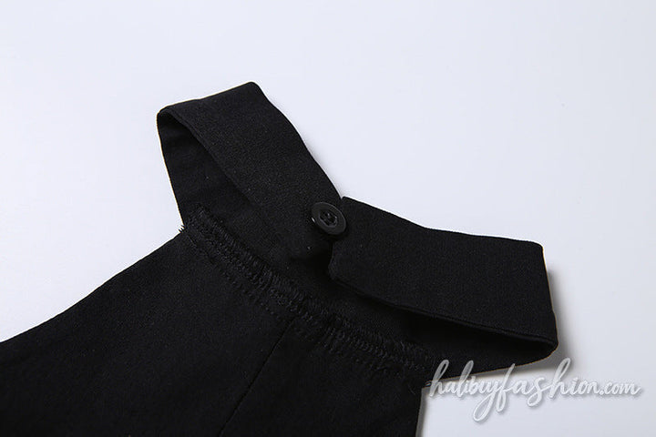Halter hollow out lace up solid button top