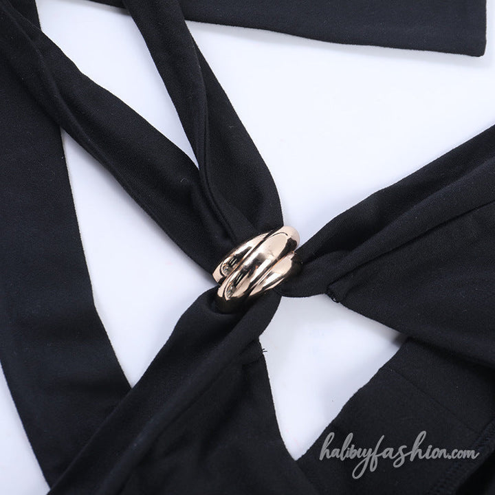 Halter self tie hollow out ruched backless top