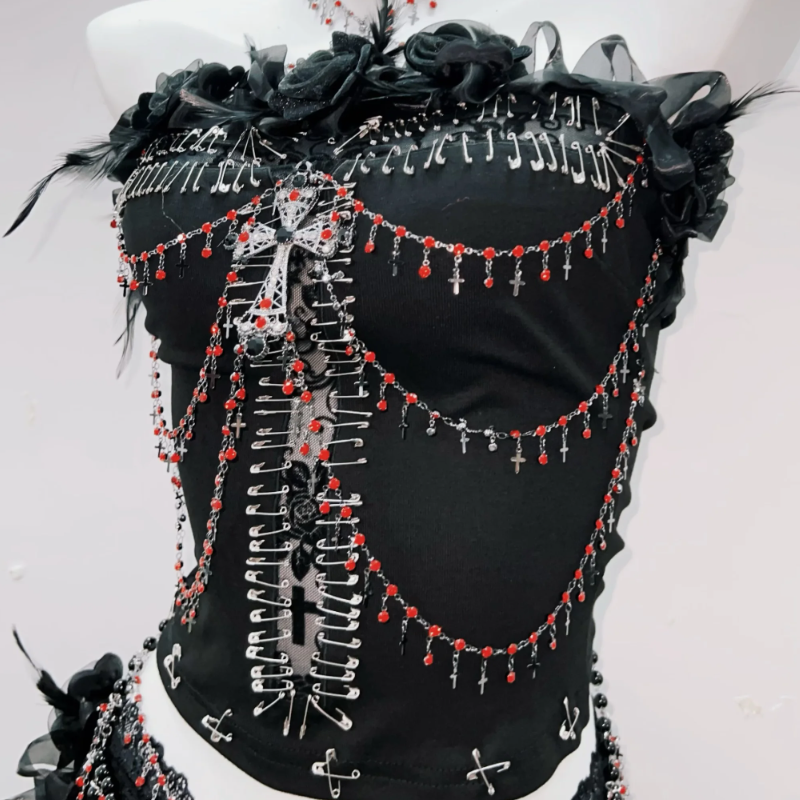 Beaded feather flower applique tube top  | Festival Outfits Women