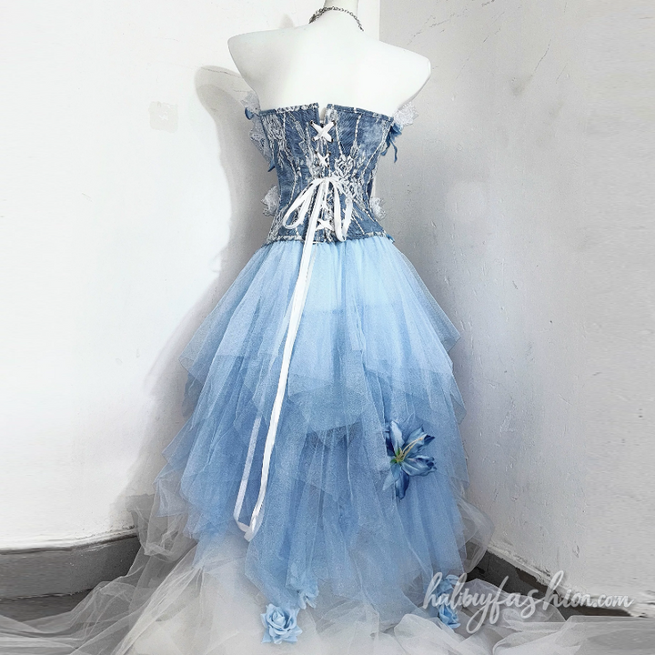 Lace hem flower applique button tube top