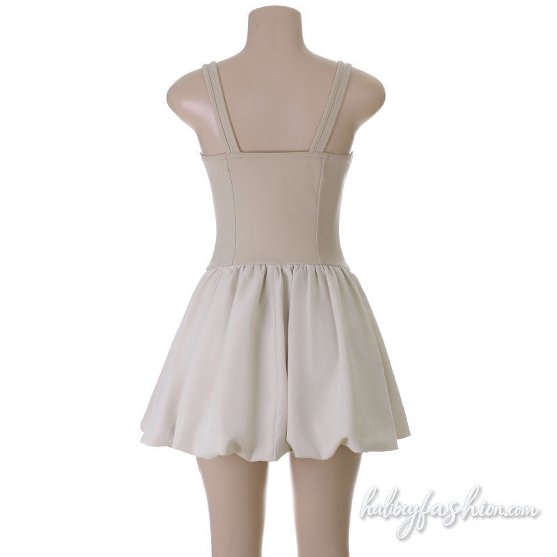 Square neck ruched backless cami mini dress
