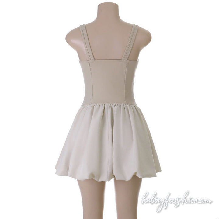Square neck ruched backless cami mini dress