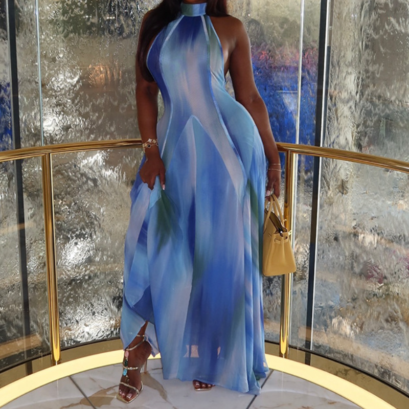 Gradient high neck sleeveless maxi dress  | Festival Outfits Women