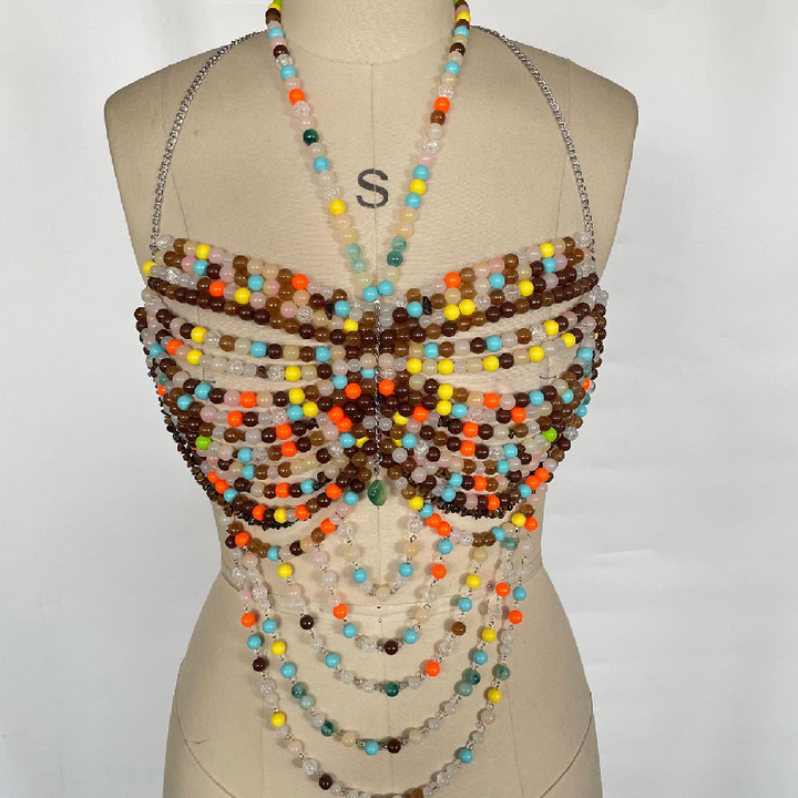 Beaded contrast halter backless top  | Festival Outfits Women
