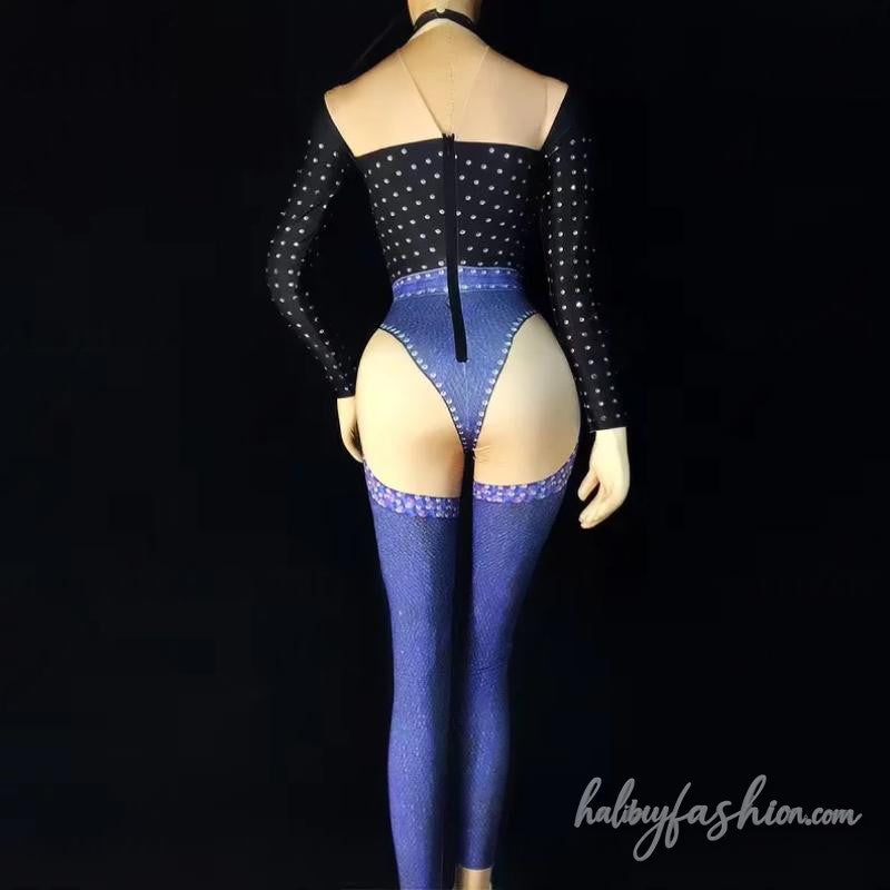 Hollow out long sleeve polka dot jumpsuit