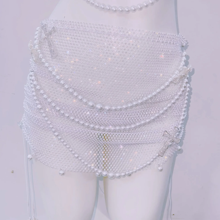 Halter beaded hollow out backless mini skirt set  | Festival Outfits Women