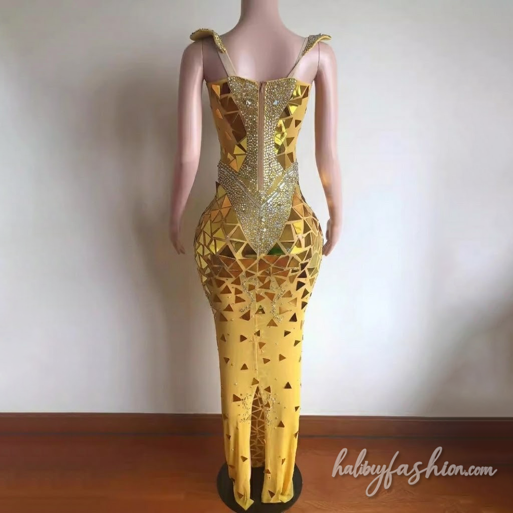 Glitter beaded v neck zip-up cami maxi dress - Halibuy - 7