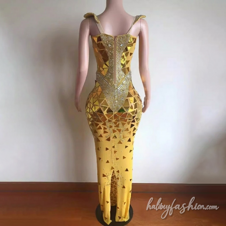 Glitter beaded v neck zip-up cami maxi dress - Halibuy - 7