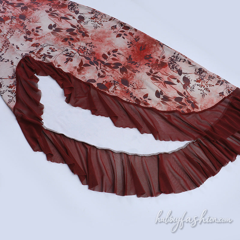 Irregular ruffle lace halter self tie maxi dress