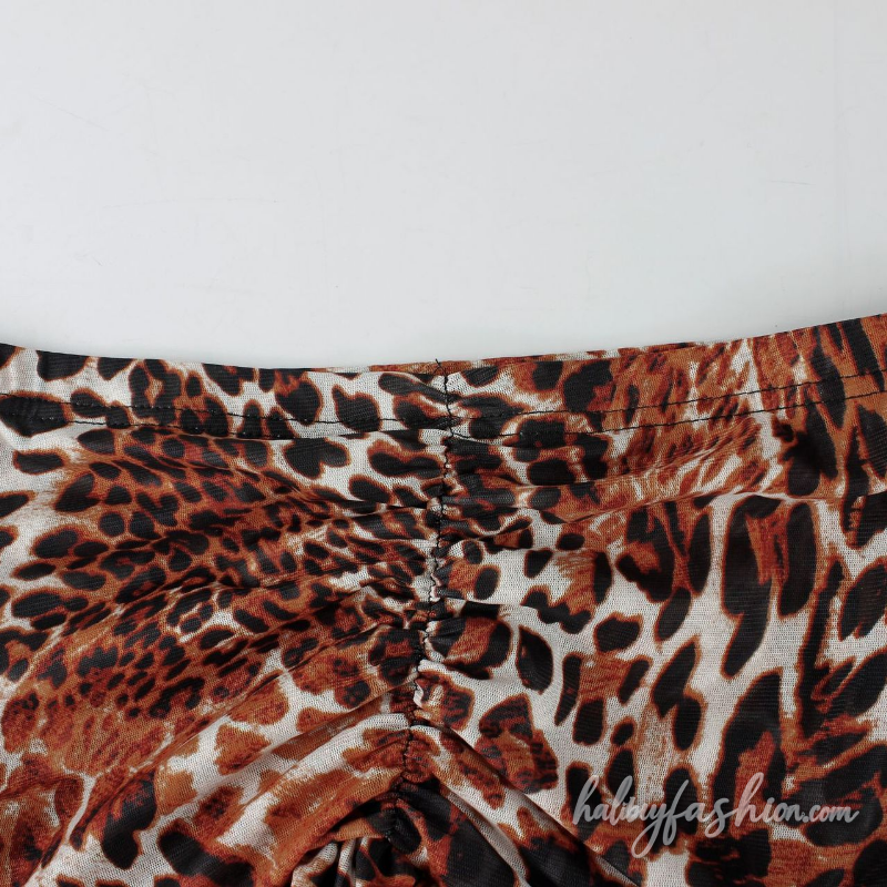 Leopard print ruffle tube mini skirt set