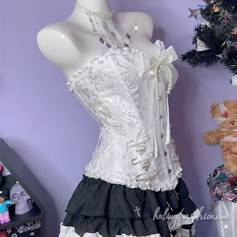 Bowknot beaded ruffle sweetheart neck tube top