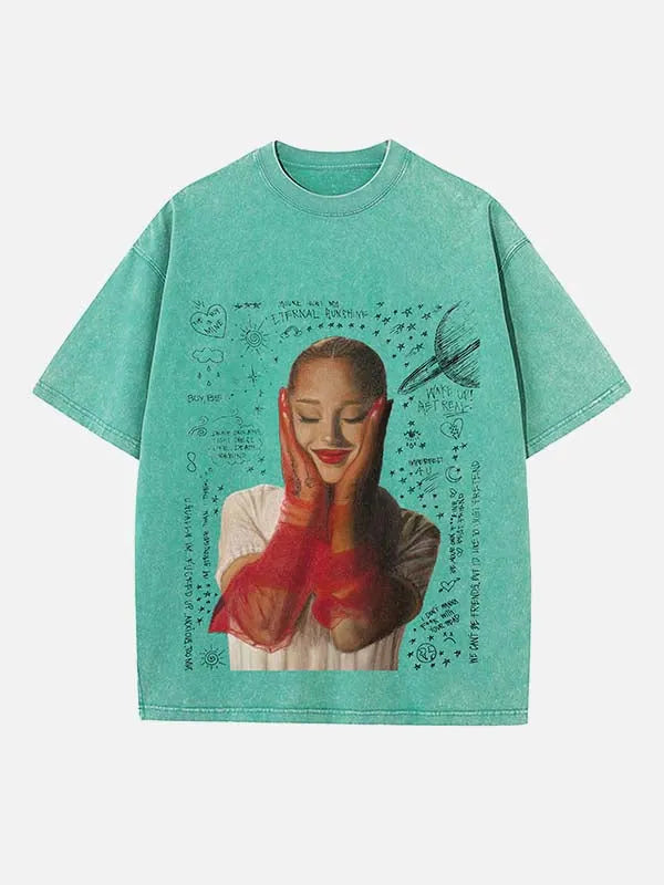 R&B Pop Diva Print Round Neck T-shirt - Design 02
