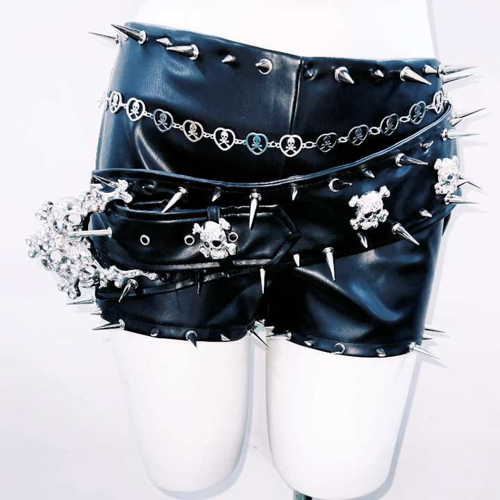 Halter hollow out rivet PU leather cut out top  | Festival Outfits Women