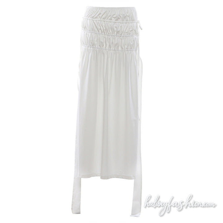 Ruched drawstring solid maxi skirt