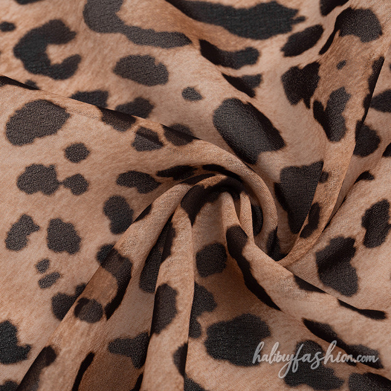 Leopard print self tie halter slit backless pant set