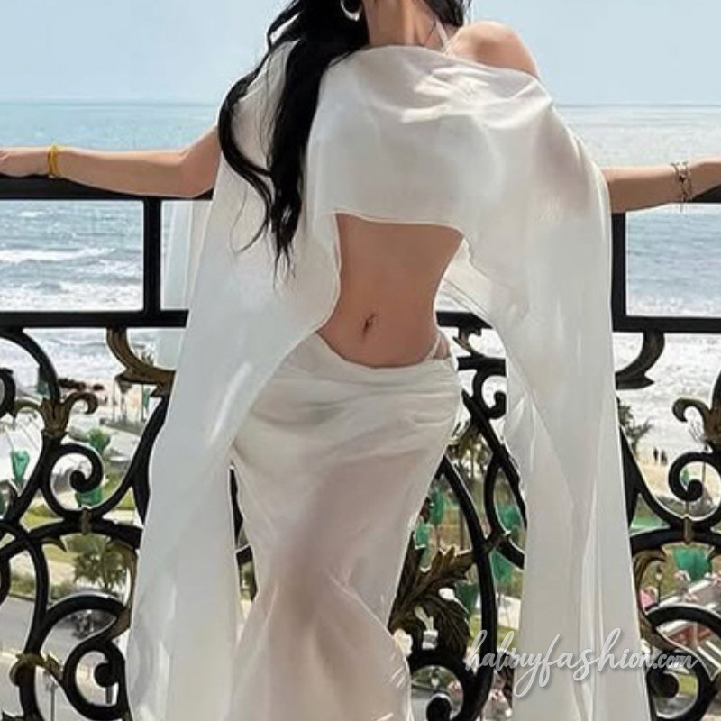 Chiffon halter self tie solid 2 piece crop top